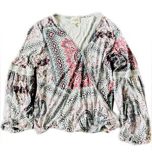 Haute Hippie Tribe Bohemian Knit Tunic Top Pink Bell Sleeve Women's M Medium